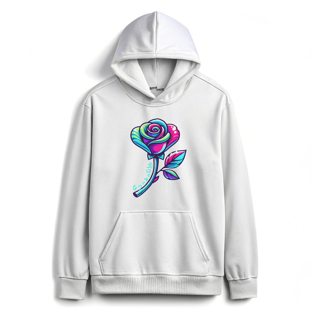Women's Oversized White 'Rosapoo - Rose' Graphic Hoodie
