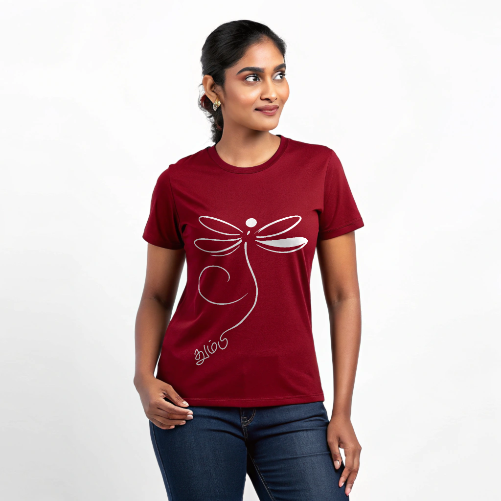 Women's 'Thumbi - Dragonfly' Regular Fit Graphic T-Shirt