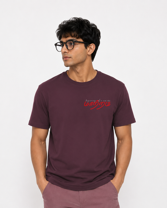 Maatram |  Men Regular Fit Burgundy T-shirt