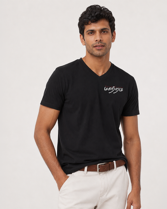 Mattram | Men Regular Fit V-Neck Black T-shirt