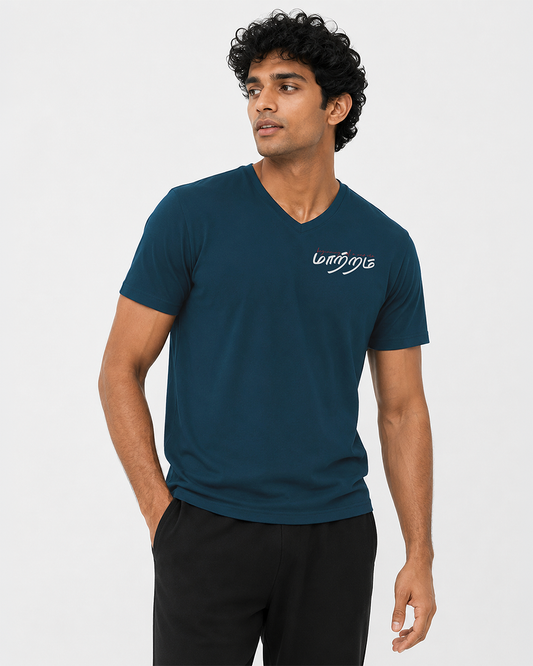 Mattram | Men Regular Fit V-Neck Blue T-shirt