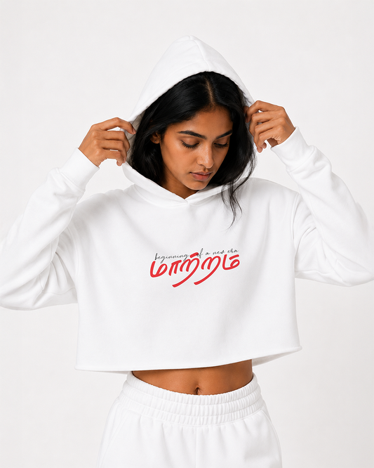 Mattram | Women White Cropped Hoodie