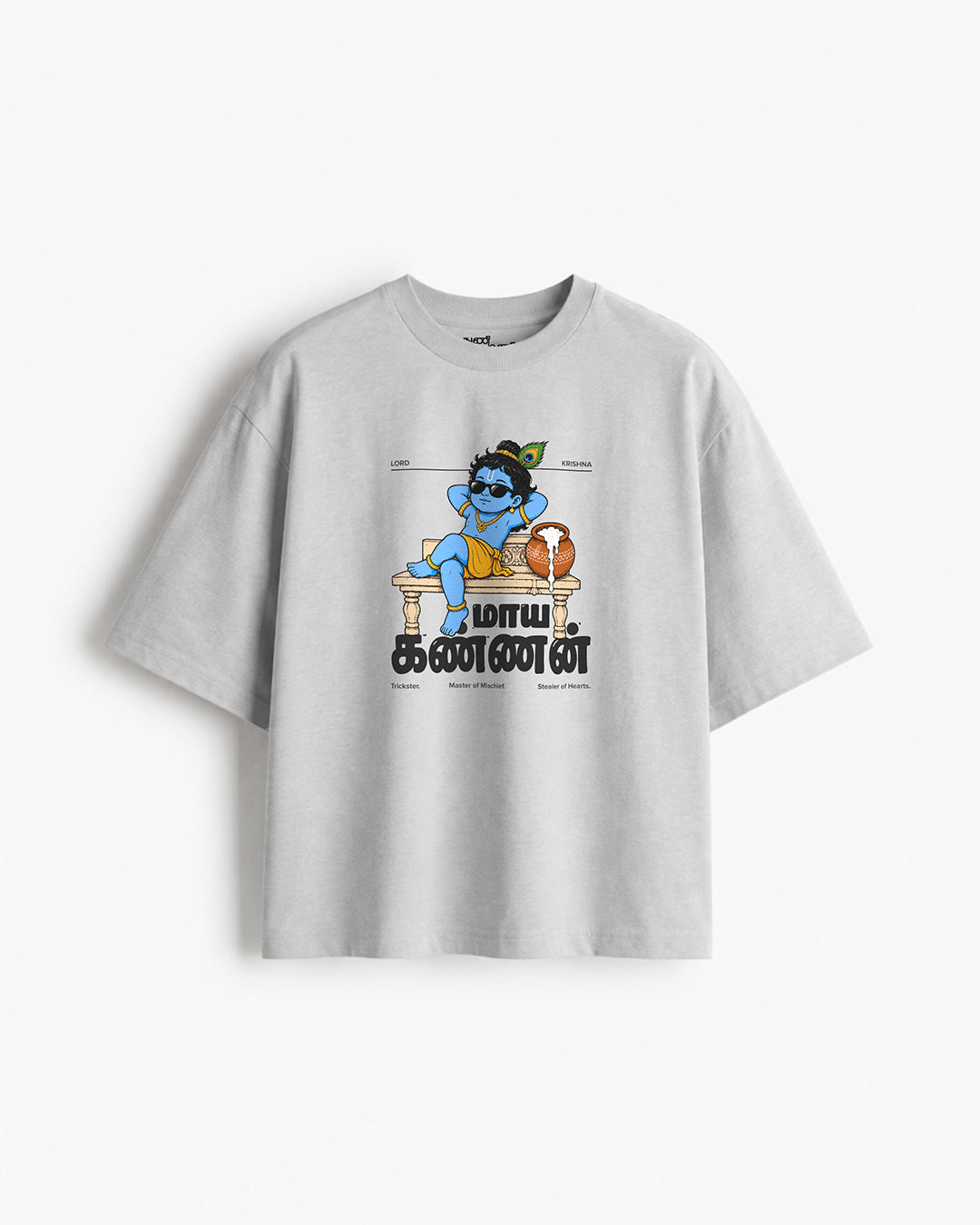 Maaya Kannan | Krishna Women Oversized Boxy Grey T-Shirt