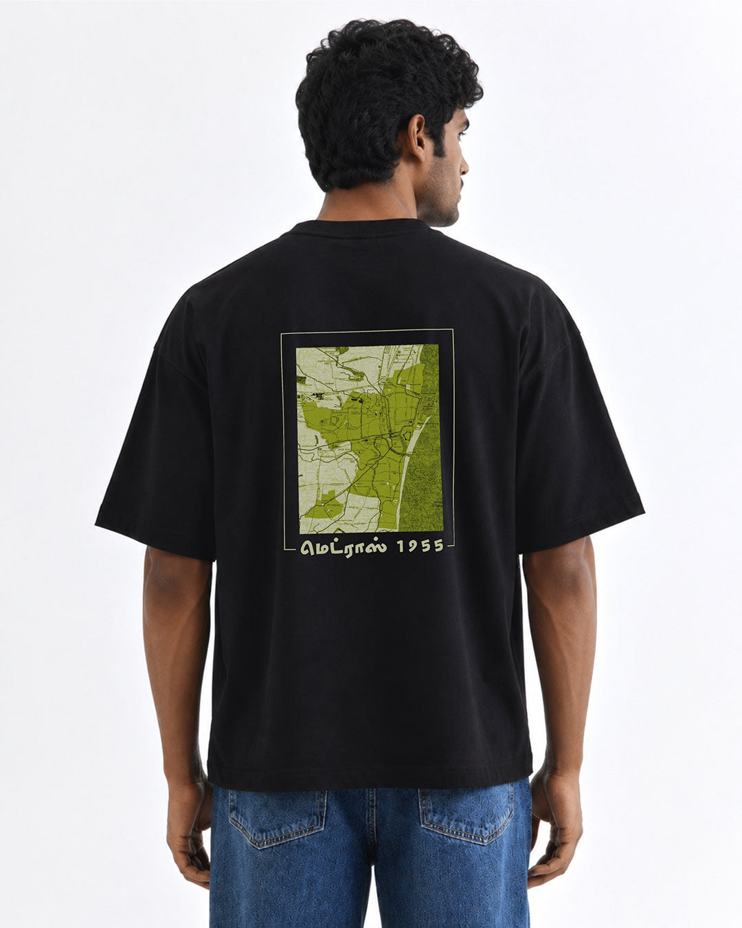 Madras 1955 Map | Men's Premium Oversized Black T-Shirt