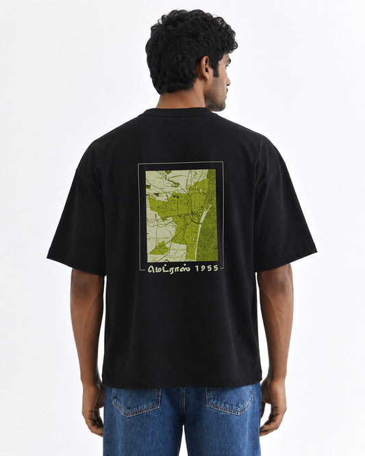 Madras 1955 Map | Men's Premium Oversized Black T-Shirt