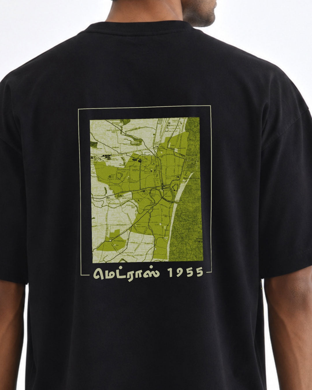 Madras 1955 Map | Men's Premium Oversized Black T-Shirt