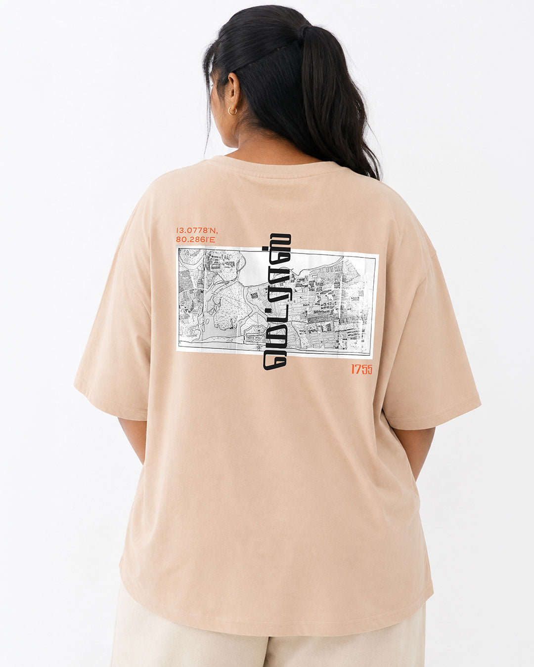 Madras 1755 Coordinates | Women's Premium Oversized Beige T-Shirt