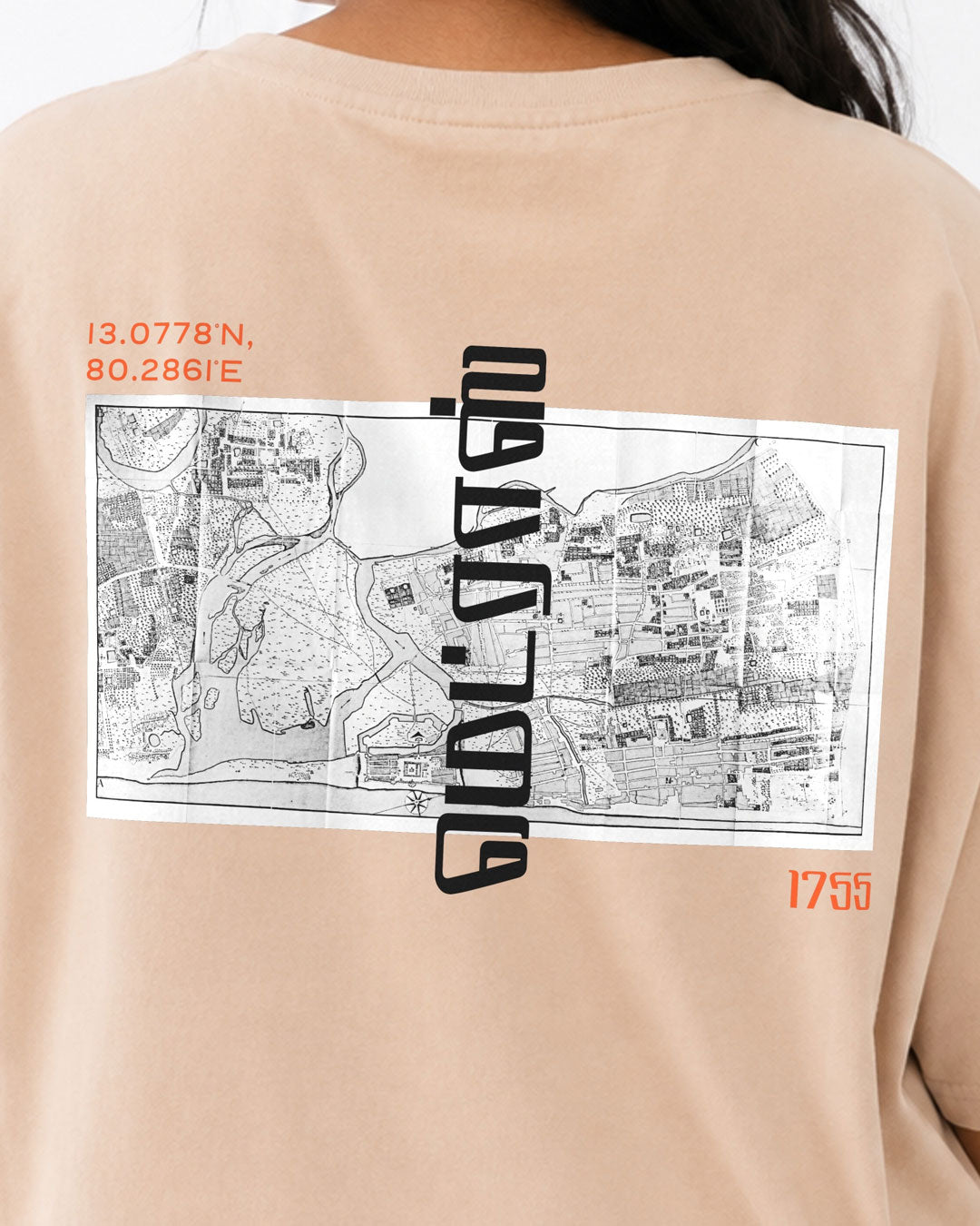 Madras 1755 Coordinates | Women's Premium Oversized Beige T-Shirt