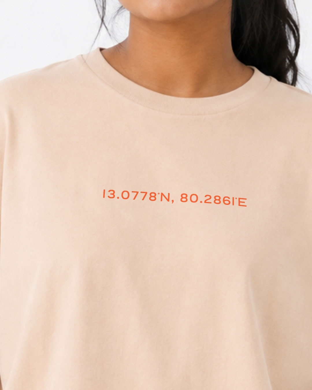 Madras 1755 Coordinates | Women's Premium Oversized Beige T-Shirt