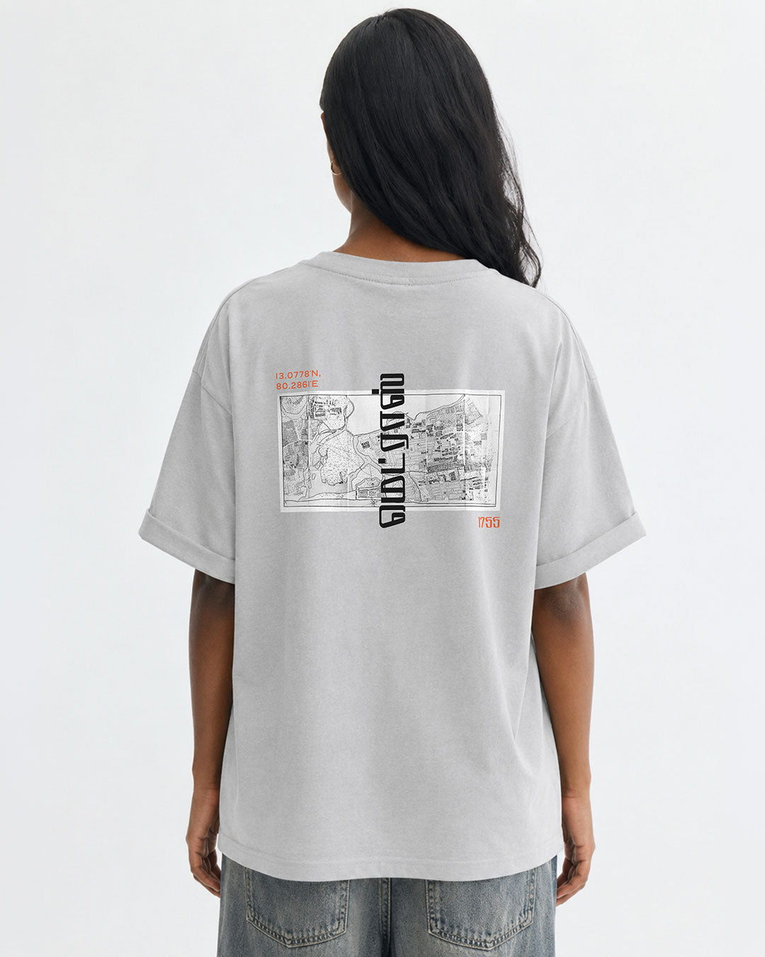 Madras 1755 Coordinates | Women's Premium Oversized Grey T-Shirt