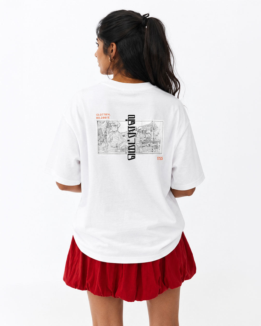Madras 1755 Coordinates | Women's Premium Oversized White T-Shirt