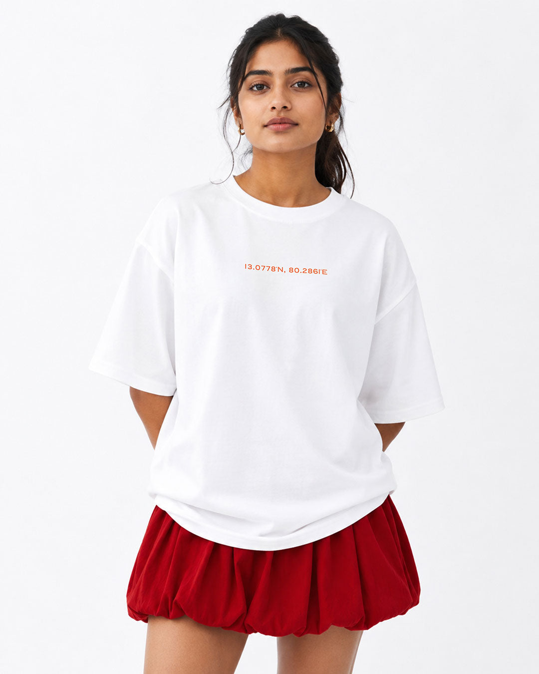 Madras 1755 Coordinates | Women's Premium Oversized White T-Shirt