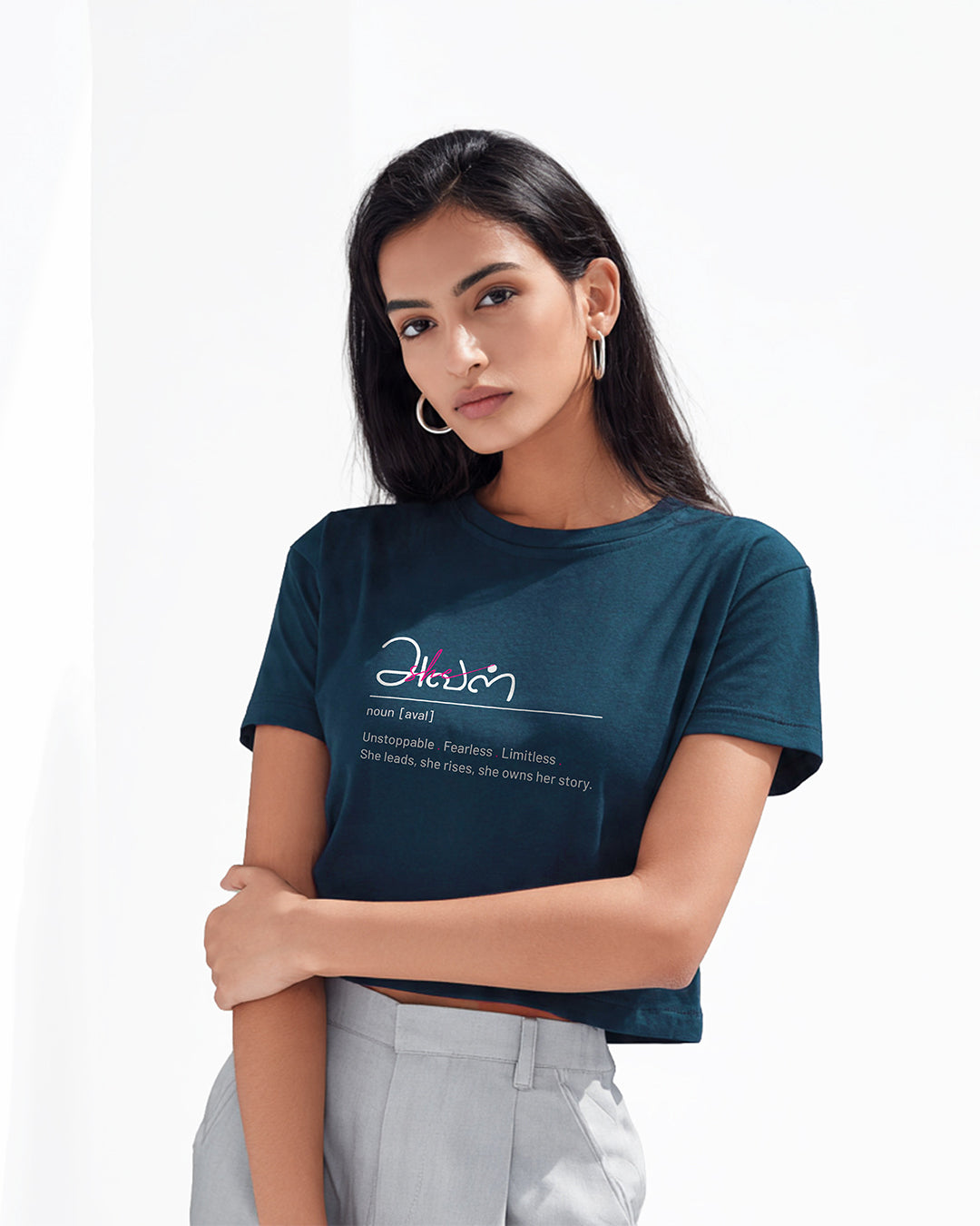 Aval | Women Blue Cropped T-Shirt