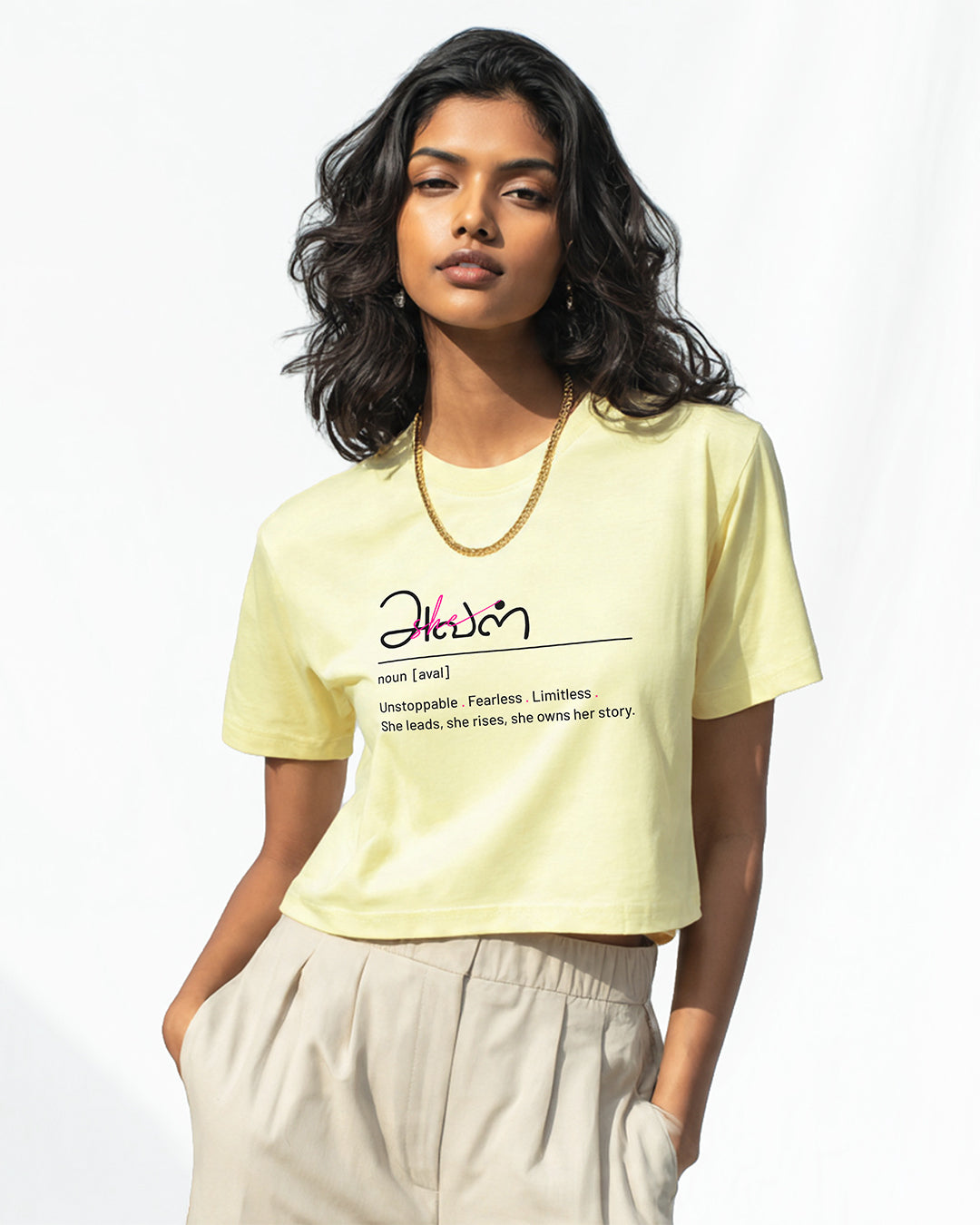 Aval | Women Butter Yellow Cropped T-Shirt