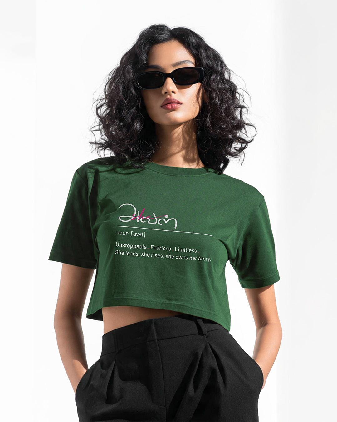Aval | Women Green Cropped T-Shirt