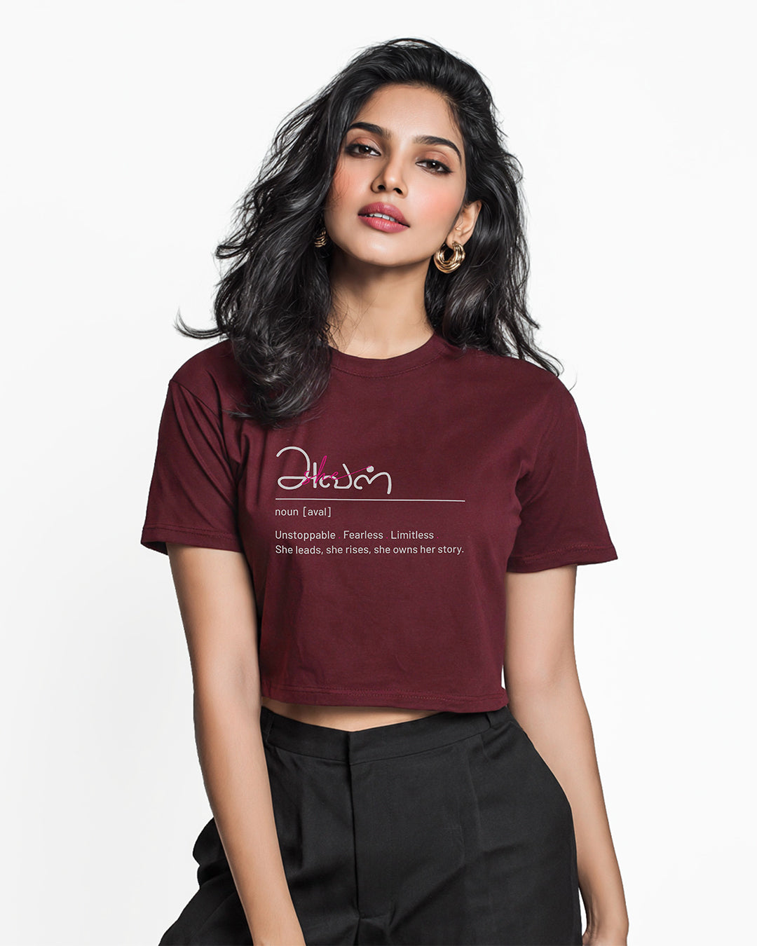 Aval | Women Maroon Cropped T-Shirt