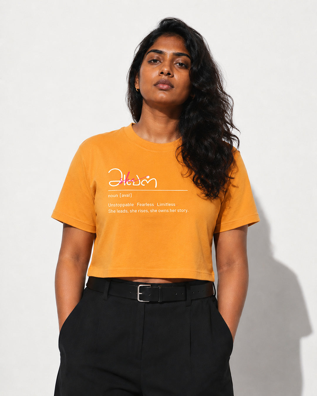 Aval | Women Mustard Yellow Cropped T-Shirt