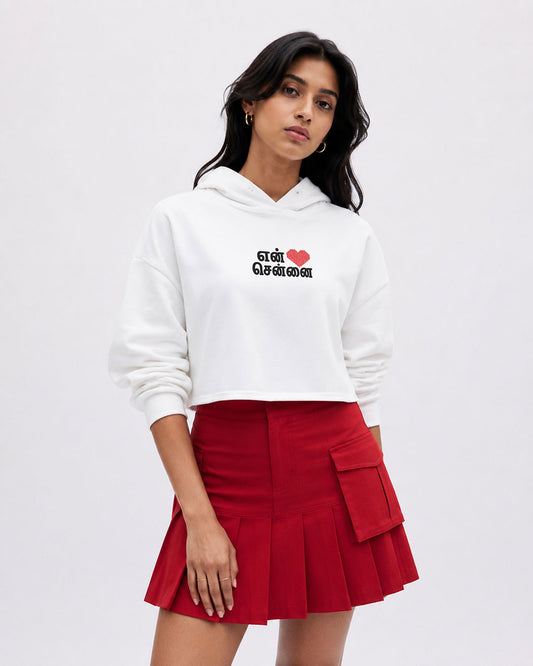 En Chennai | White Cropped Hoddie