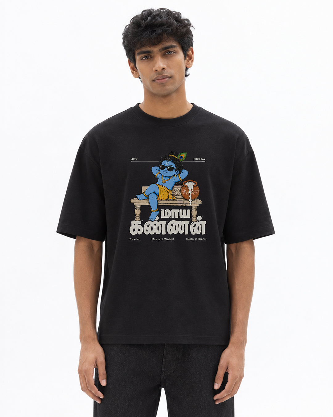 Maaya Kannan | Krishna Men Oversized Boxy Black T-Shirt
