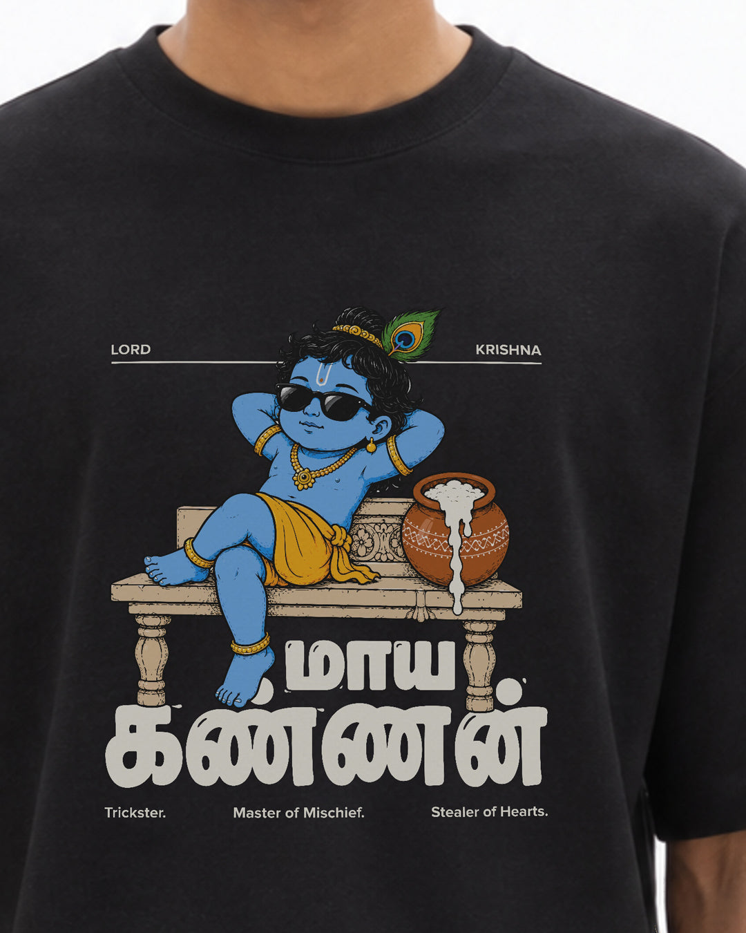 Maaya Kannan | Krishna Men Oversized Boxy Black T-Shirt
