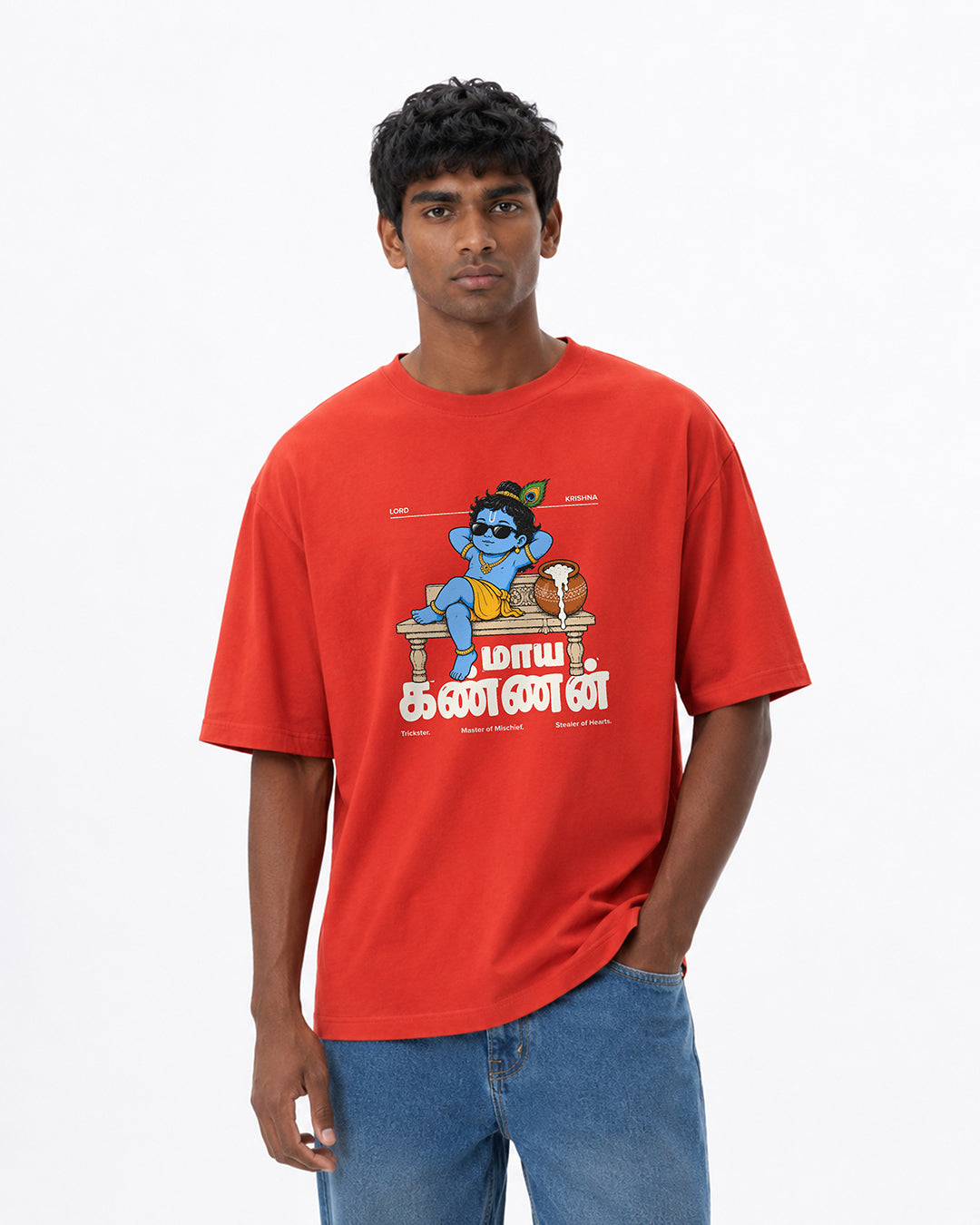 Maaya Kannan | Krishna Men Oversized Boxy Brick Red T-Shirt