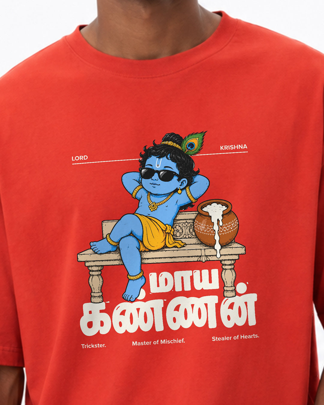 Maaya Kannan | Krishna Men Oversized Boxy Brick Red T-Shirt