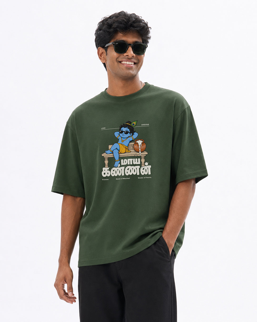 Maaya Kannan | Krishna Men Oversized Boxy Green T-Shirt