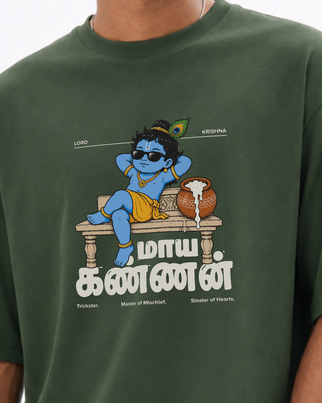 Maaya Kannan | Krishna Men Oversized Boxy Green T-Shirt