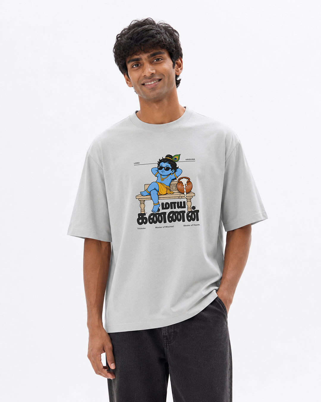 Maaya Kannan | Krishna Men Oversized Boxy Grey T-Shirt