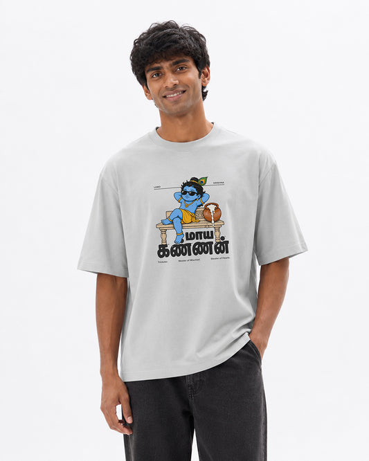 Maaya Kannan | Krishna Men Oversized Boxy Grey T-Shirt