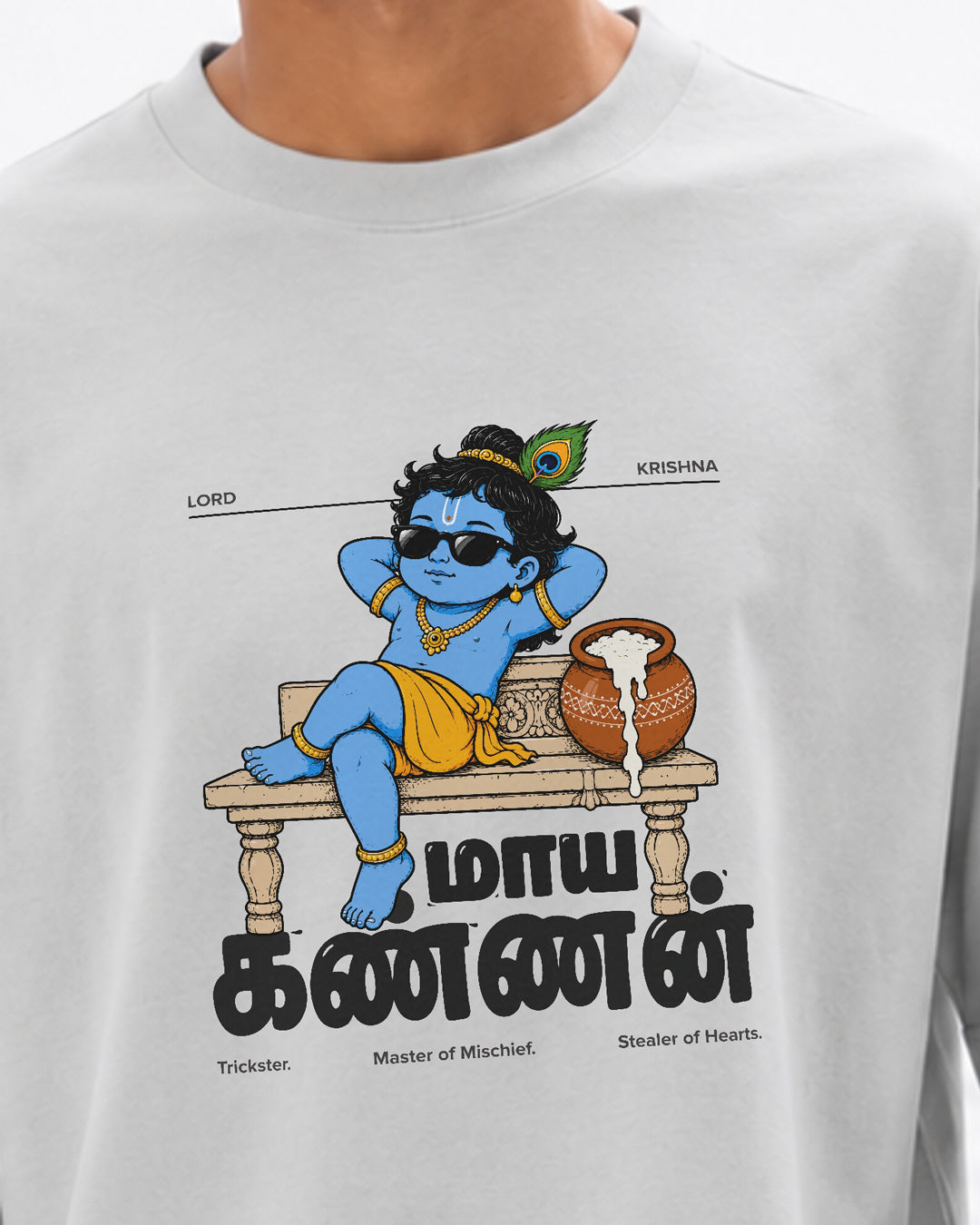 Maaya Kannan | Krishna Men Oversized Boxy Grey T-Shirt