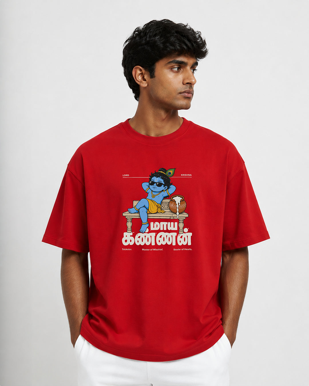 Maaya Kannan | Krishna Men Oversized Boxy Red T-Shirt