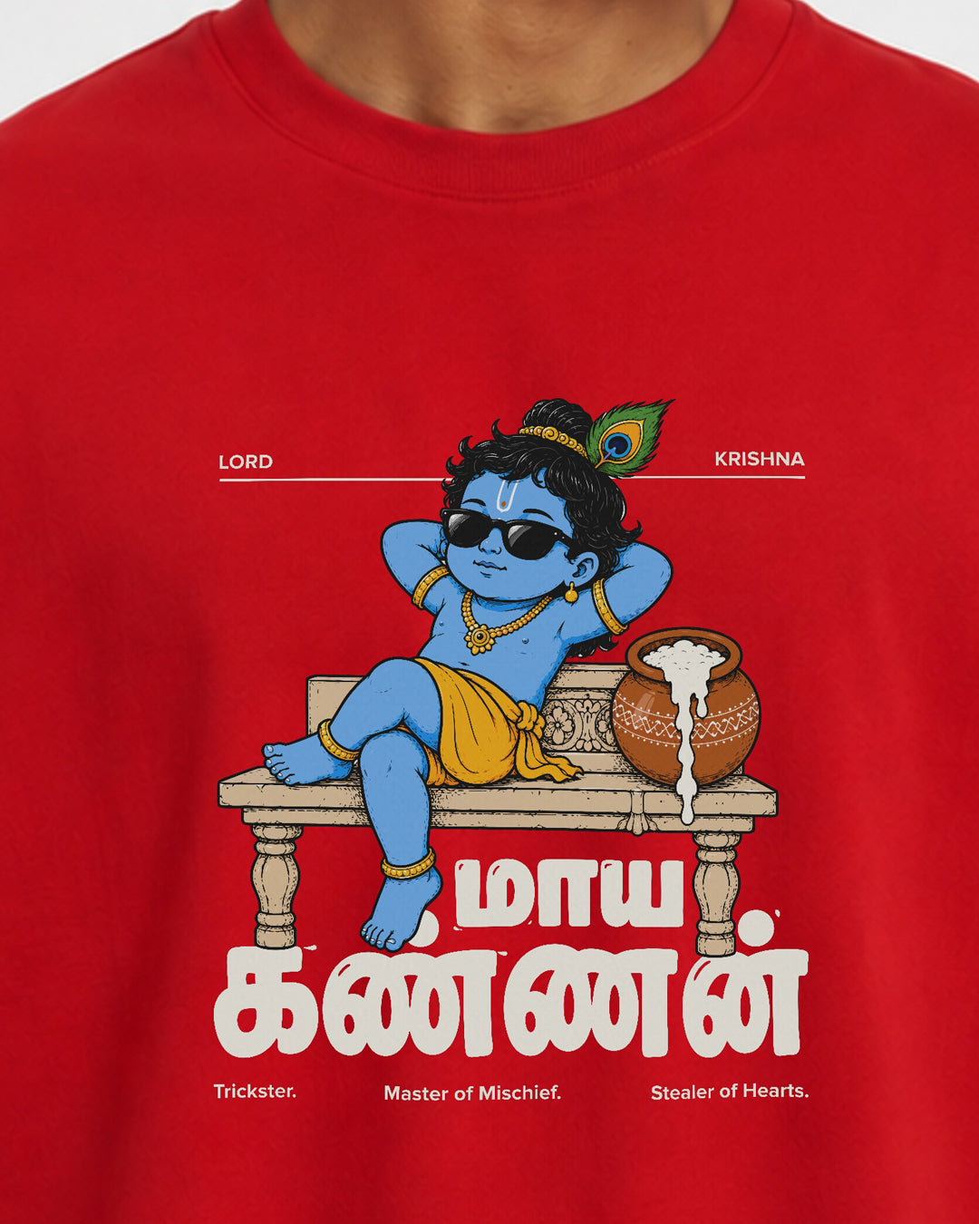Maaya Kannan | Krishna Men Oversized Boxy Red T-Shirt