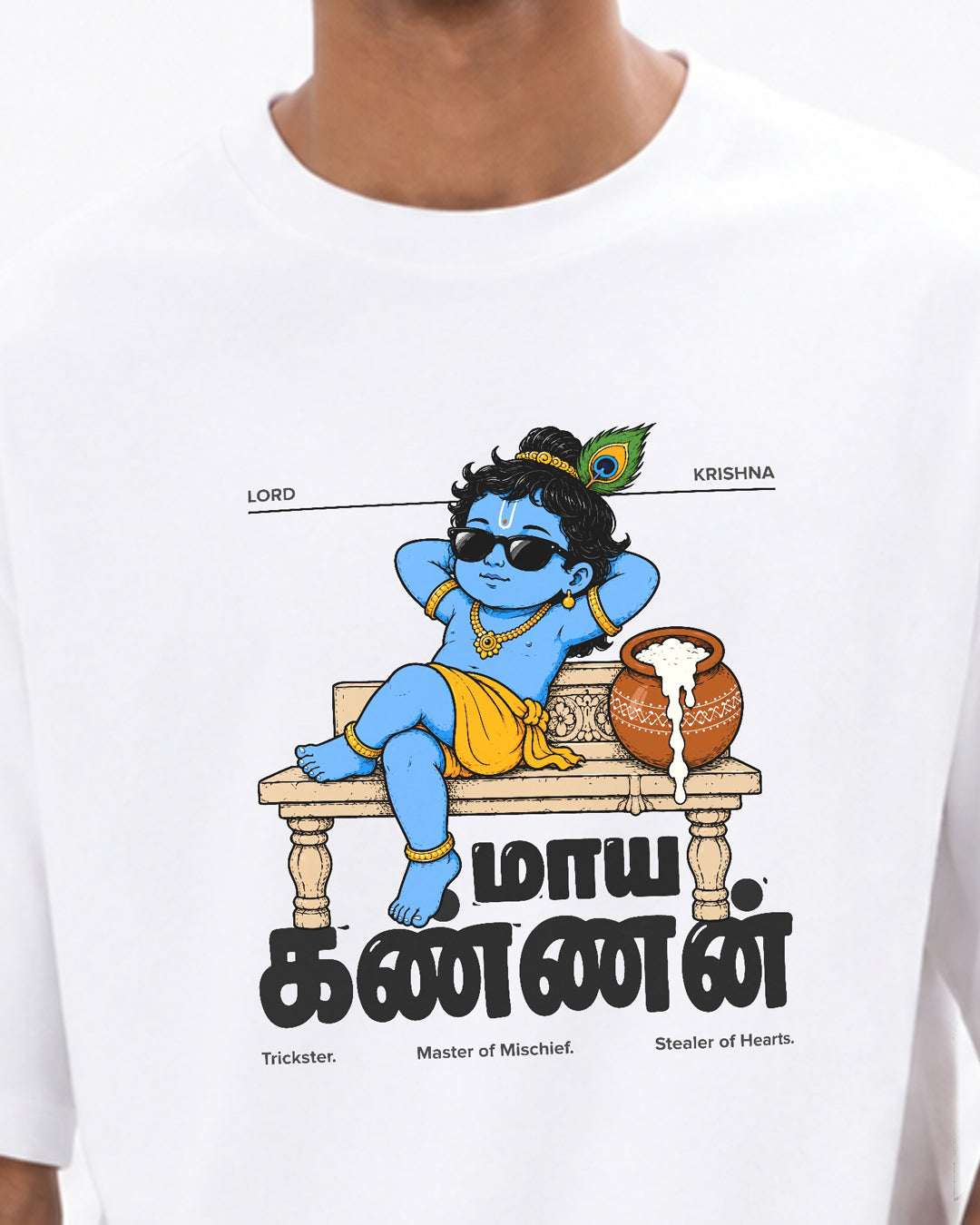 Maaya Kannan | Krishna Men Oversized Boxy White T-Shirt