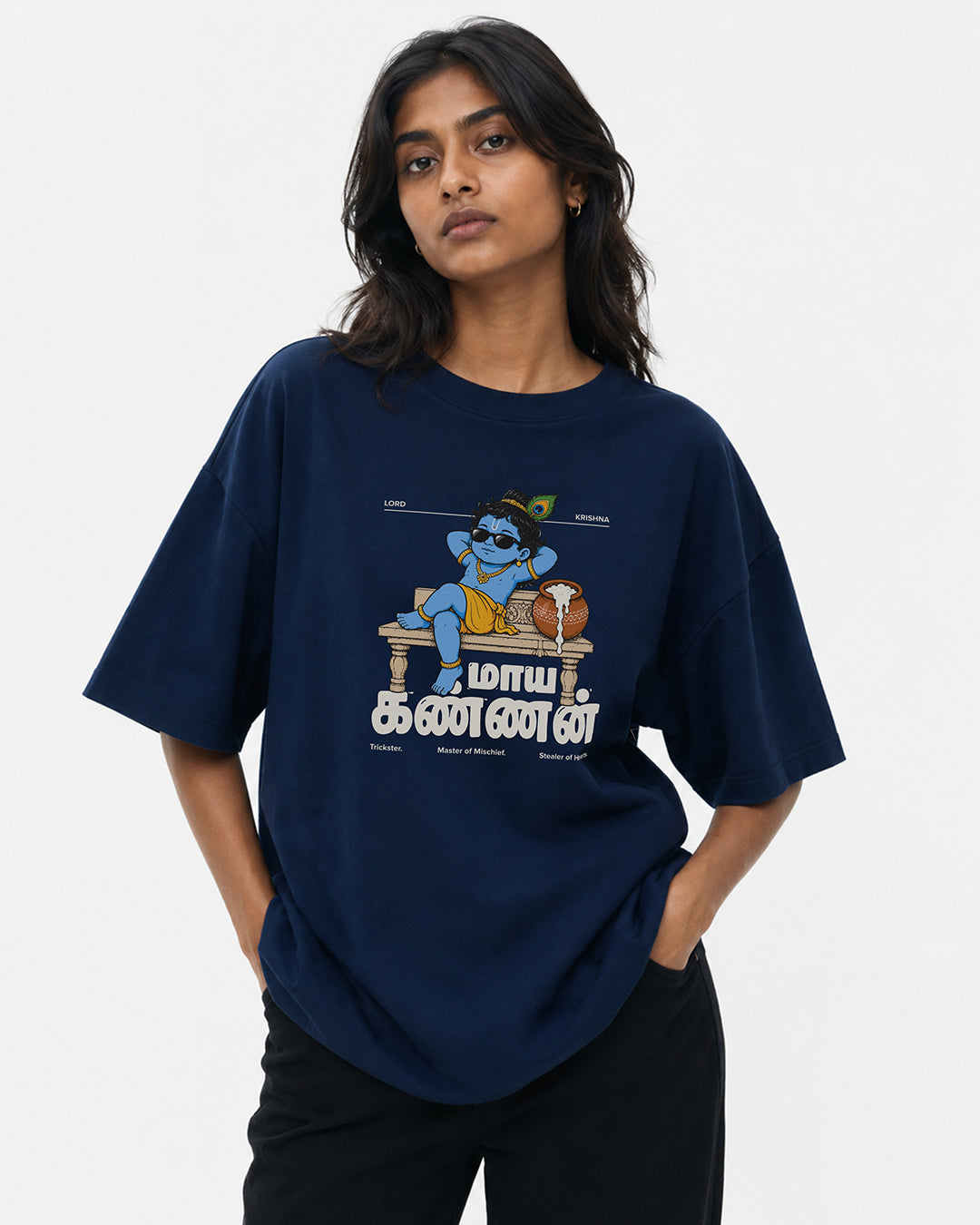 Maaya Kannan | Krishna Women Oversized Boxy Blue T-Shirt