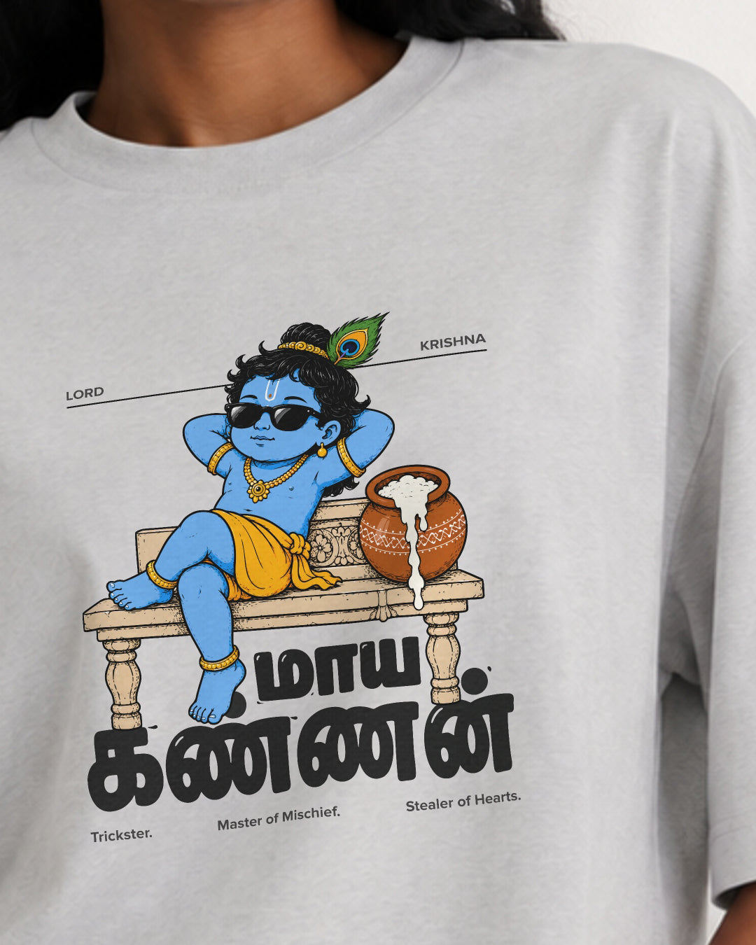 Maaya Kannan | Krishna Women Oversized Boxy Grey T-Shirt