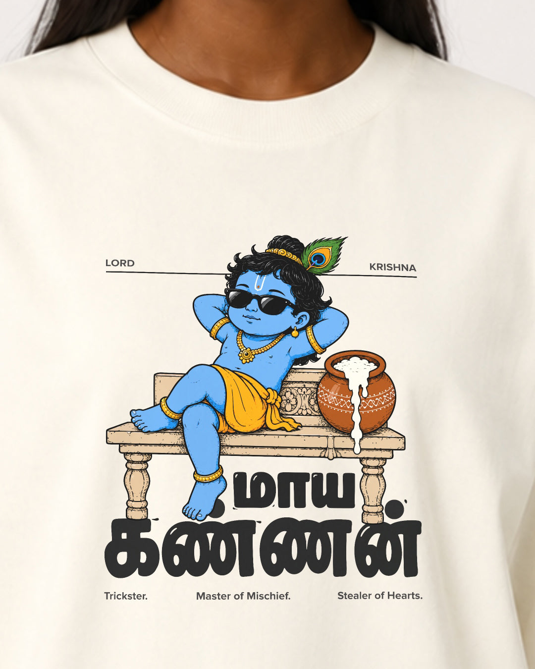 Maaya Kannan | Krishna Women's Oversized Boxy Off-white T-Shirt