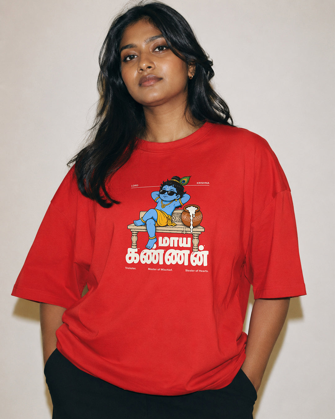 Maaya Kannan | Krishna Women Oversized Boxy Red T-Shirt