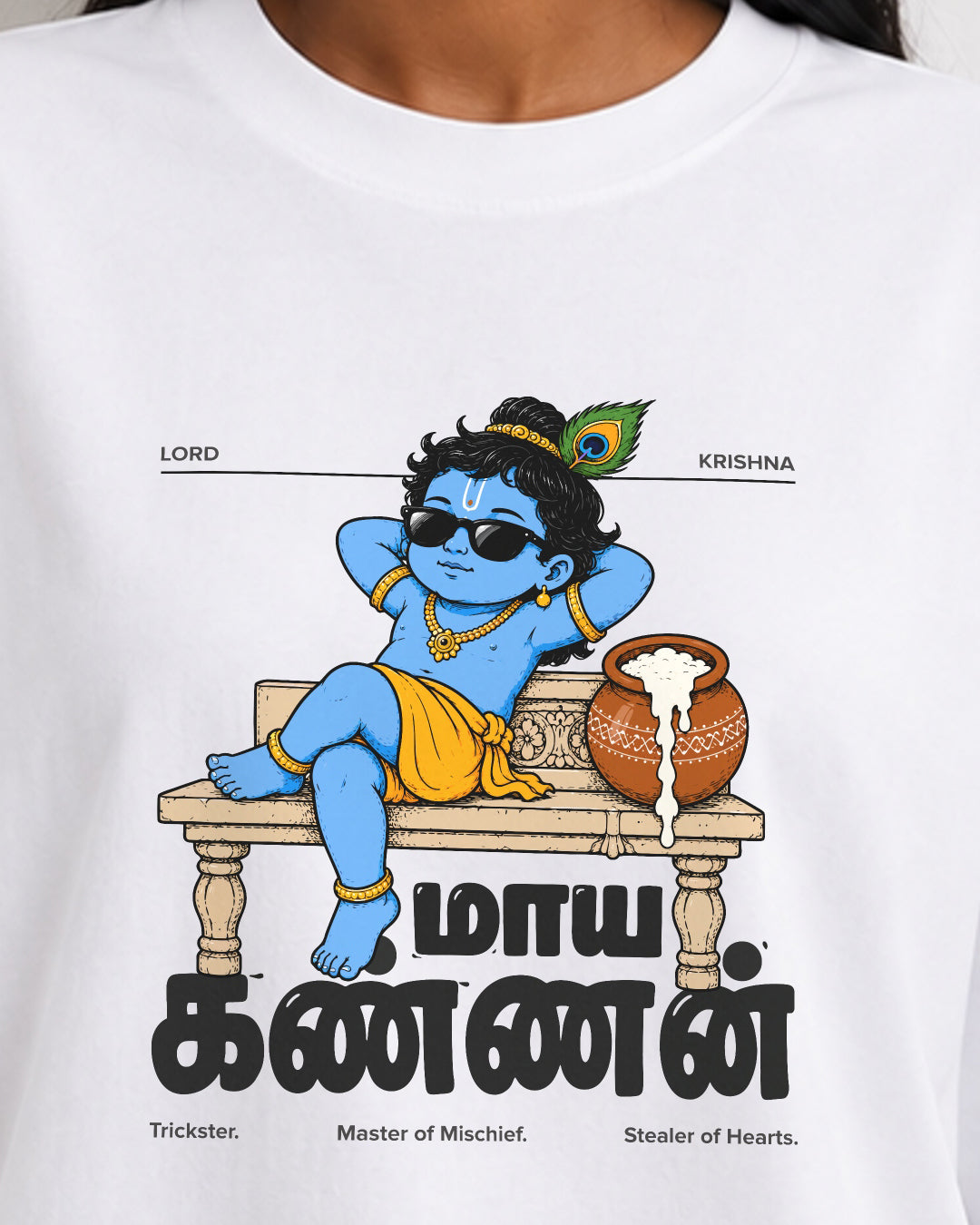 Maaya Kannan | Krishna Women Oversized Boxy White T-Shirt