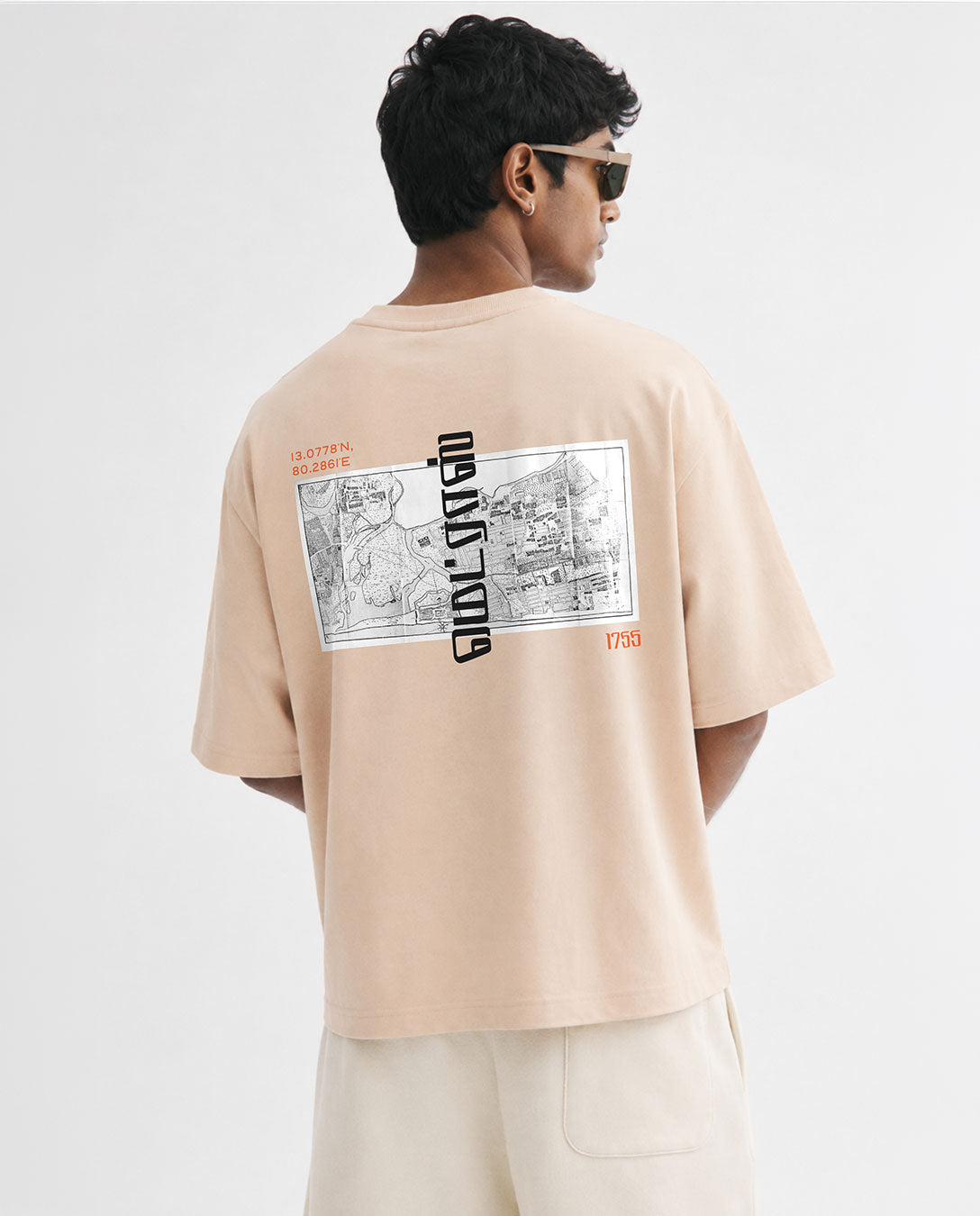 Madras 1755 Coordinates | Men's Premium Oversized Beige T-Shirt