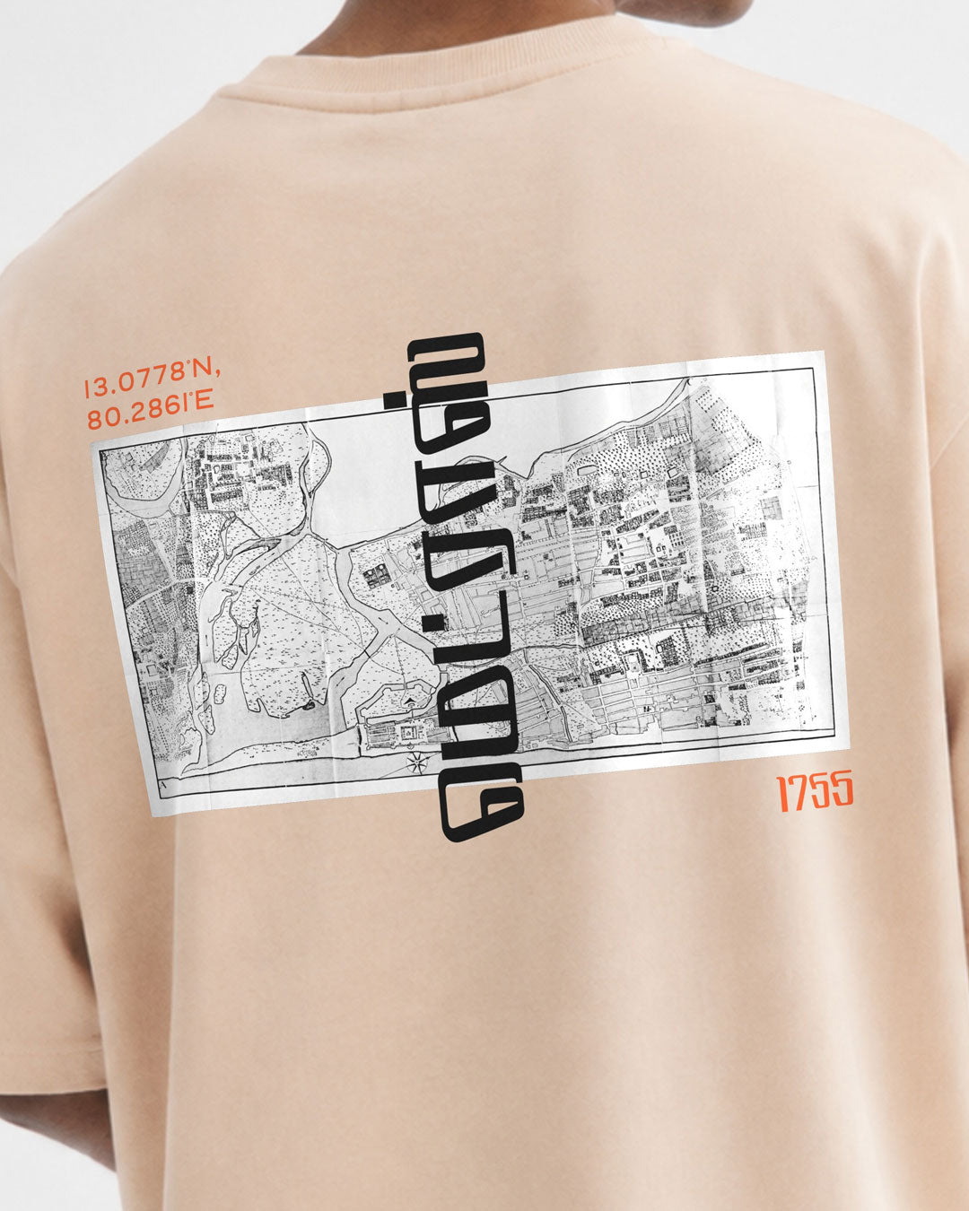Madras 1755 Coordinates | Men's Premium Oversized Beige T-Shirt