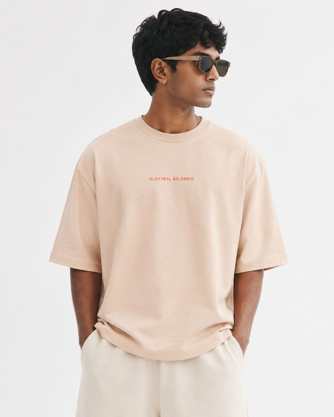 Madras 1755 Coordinates | Men's Premium Oversized Beige T-Shirt