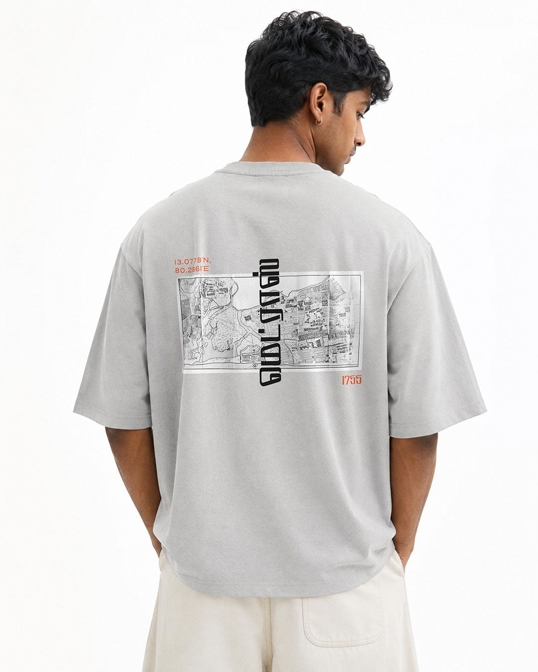 Madras 1755 Coordinates | Men's Premium Oversized Grey T-Shirt