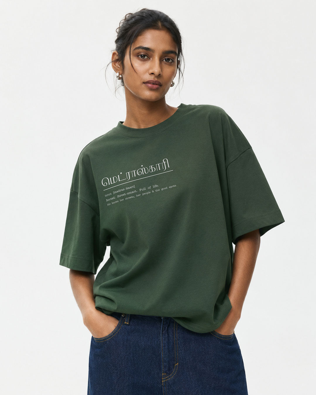 Madras-Kaari | Women's Premium Oversized Green T-Shirt