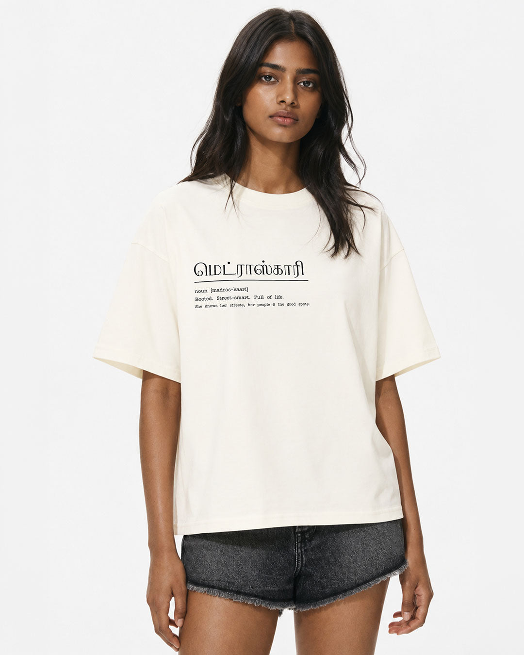 Madras-Kaari | Women's Premium Oversized Off-White T-Shirt