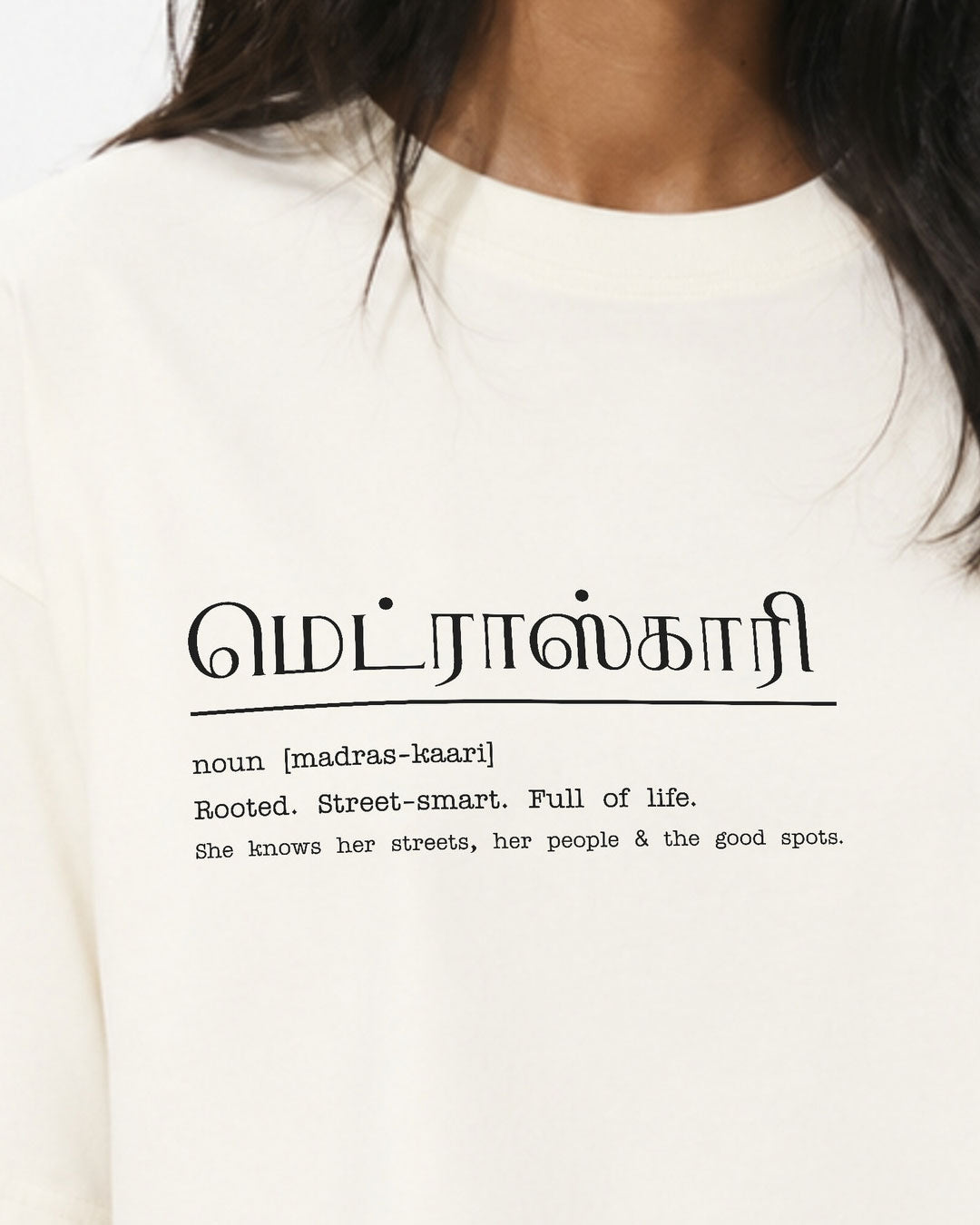 Madras-Kaari | Women's Premium Oversized Off-White T-Shirt