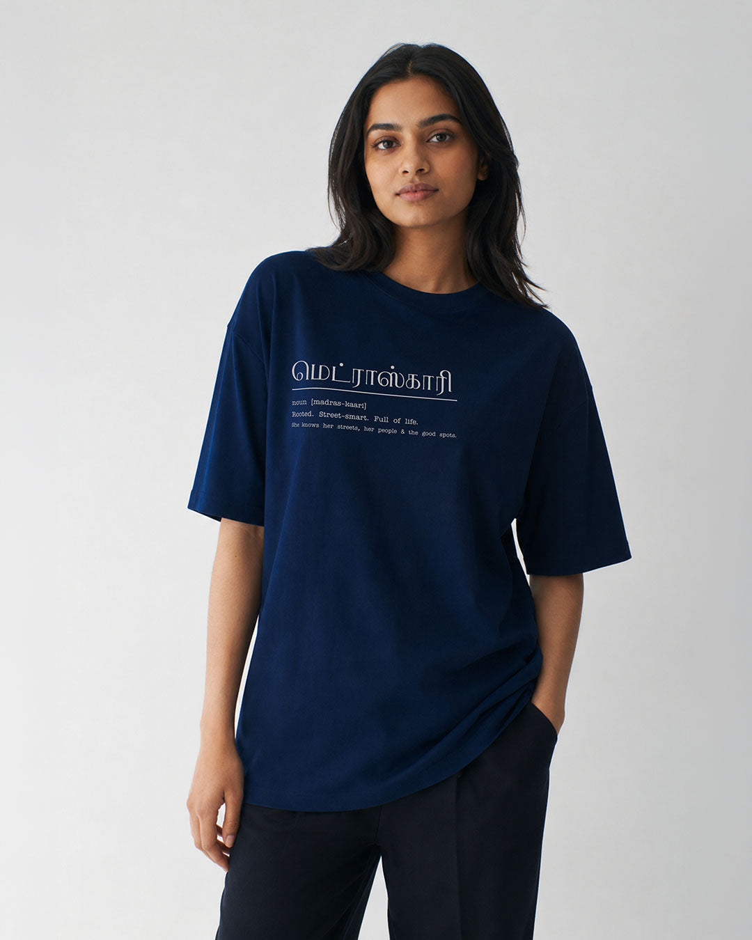 Madras-Kaari | Women's Premium Oversized Blue T-Shirt