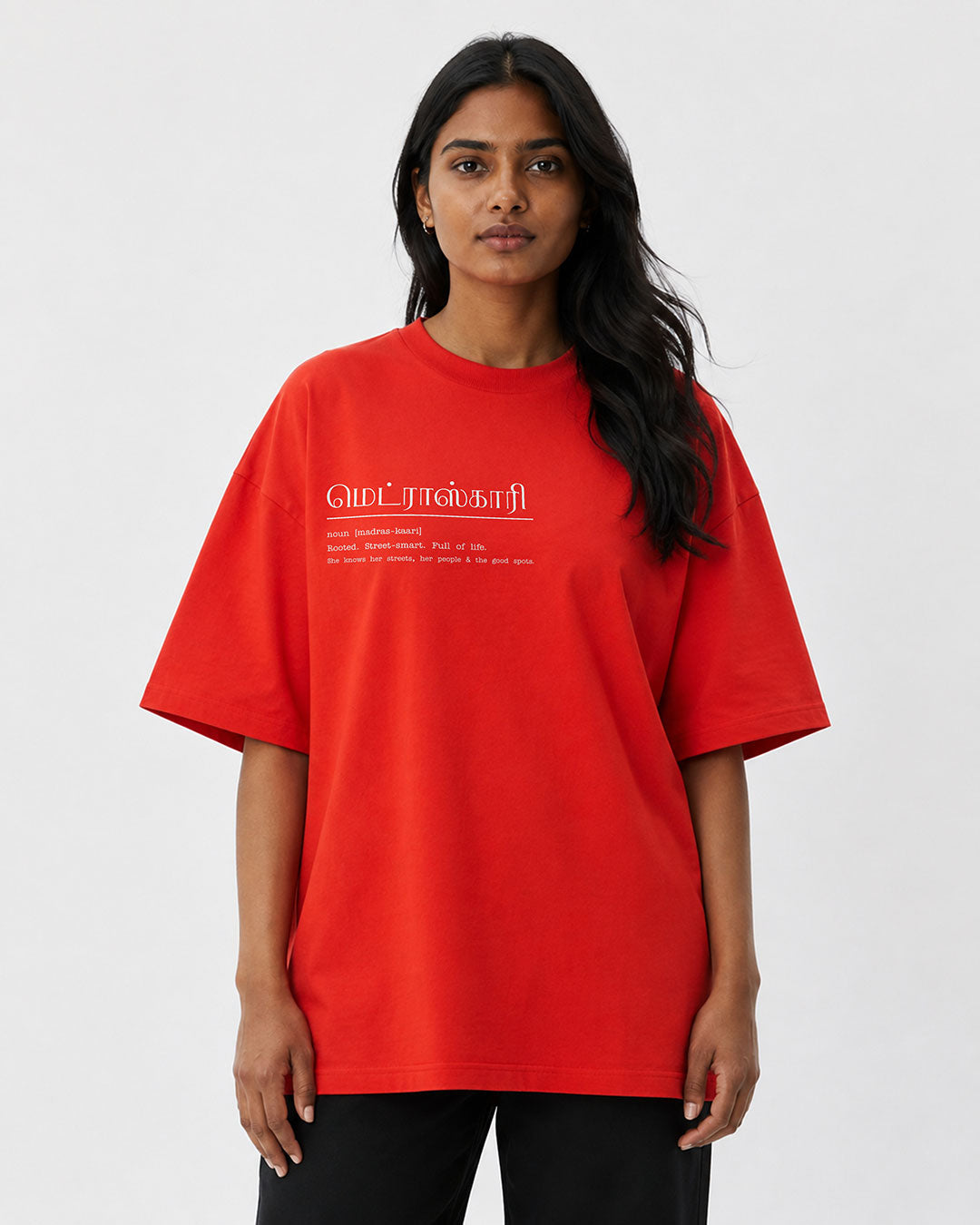 Madras-Kaari | Women's Premium Oversized Red T-Shirt