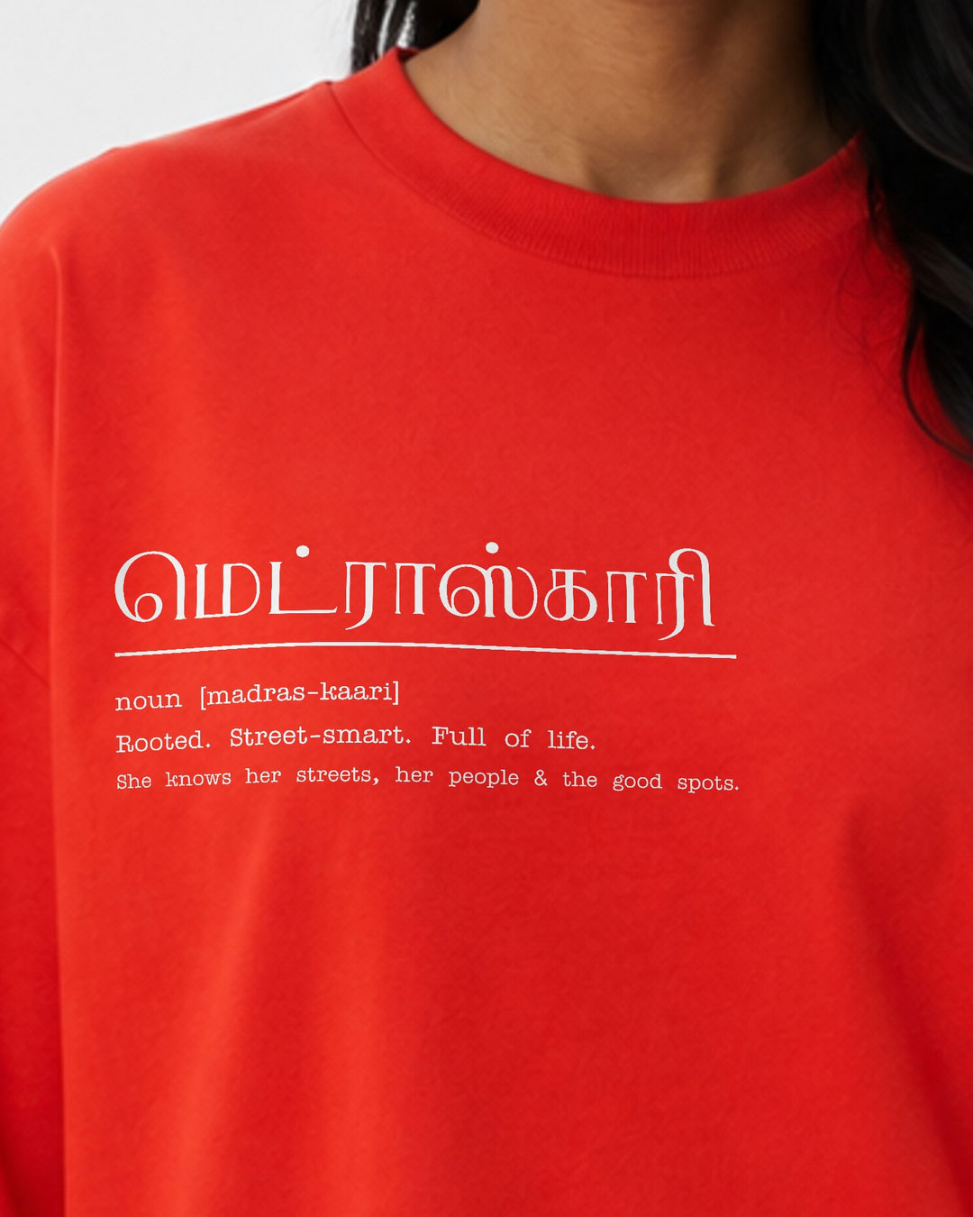 Madras-Kaari | Women's Premium Oversized Red T-Shirt