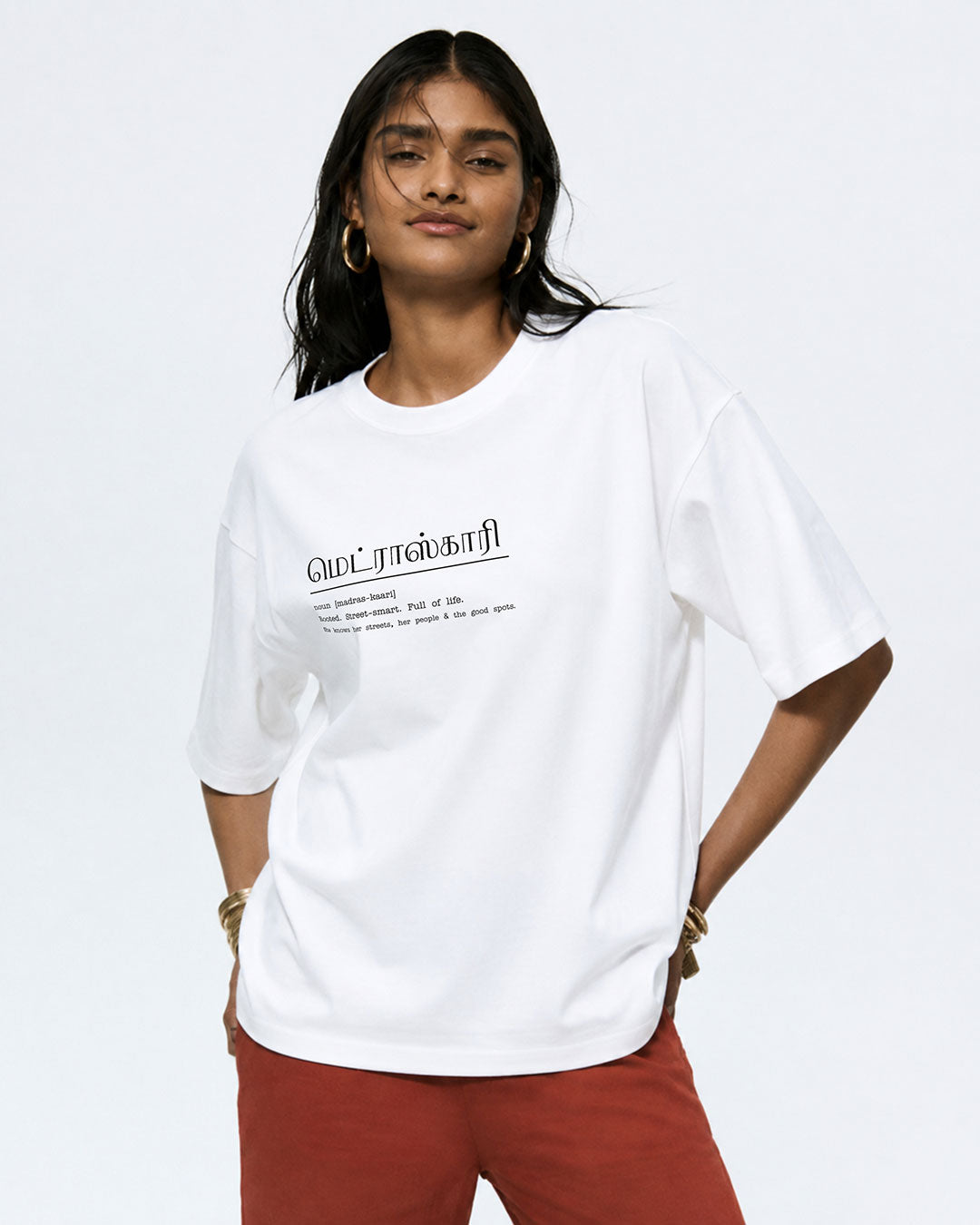 Madras-Kaari | Women's Premium Oversized White T-Shirt